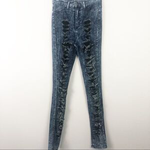 GJG DENIM | Acid Wash Distressed Jeans Fully Slashed Front Women’s Junior Size 5